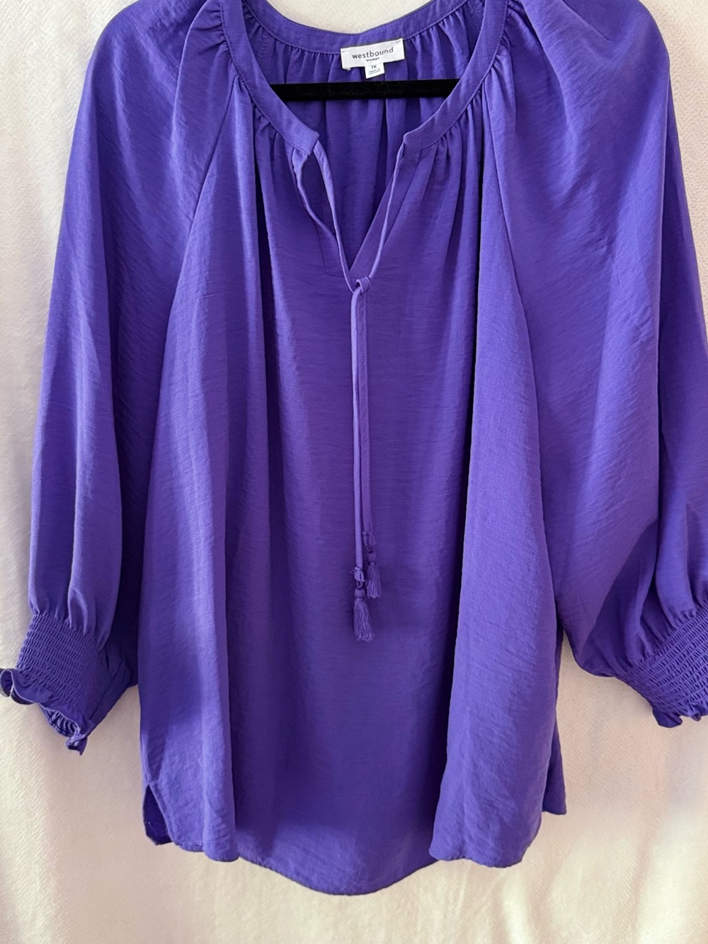 Westbound Vibrant Purple Peasant Blouse with Tassel Tie